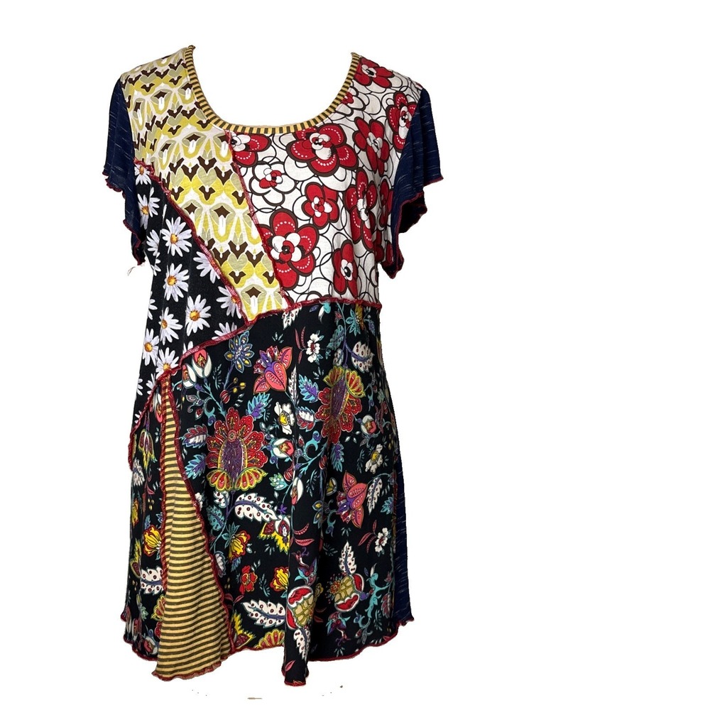Hand Jive Mixed Print Top size XXL wear art colorful patchwork short sleeve
